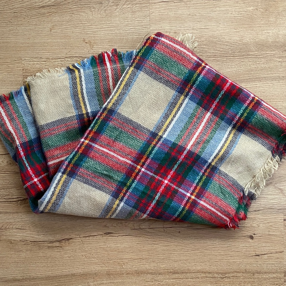 Tartan Fringe Square Blanket Scarf